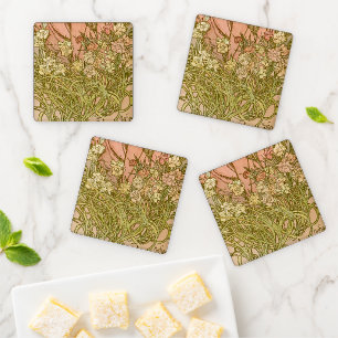 Art Nouveau Alfonse Mucha Floral carnation flowers Coaster Set