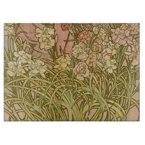 Art Nouveau Alfonse Mucha Floral carnation flowers Cutting Board