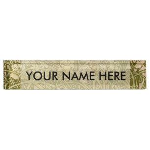Art Nouveau Alfonse Mucha Floral carnation flowers Desk Name Plate