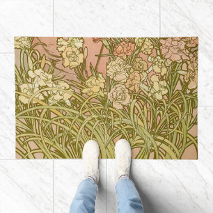 Art Nouveau Alfonse Mucha Floral carnation flowers Doormat