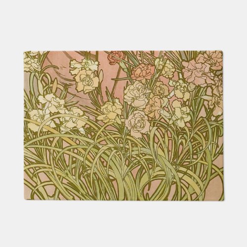 Art Nouveau Alfonse Mucha Floral carnation flowers Doormat