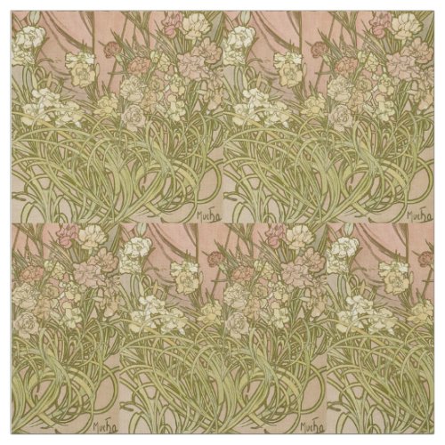 Art Nouveau Alfonse Mucha Floral carnation flowers Fabric
