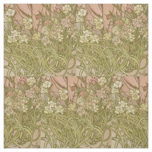Art Nouveau Alfonse Mucha Floral carnation flowers Fabric