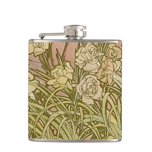 Art Nouveau Alfonse Mucha Floral carnation flowers Flask