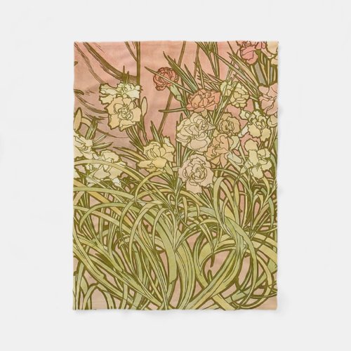 Art Nouveau Alfonse Mucha Floral carnation flowers Fleece Blanket
