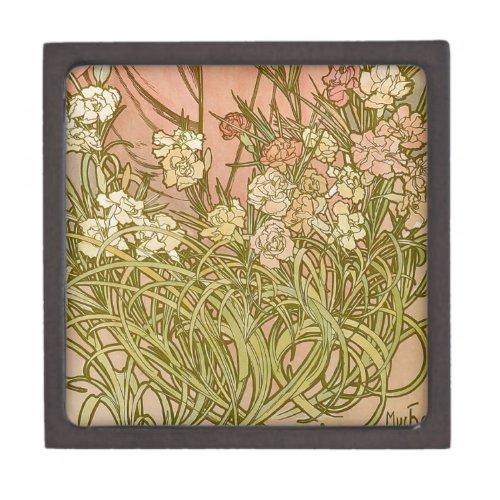 Art Nouveau Alfonse Mucha Floral carnation flowers Gift Box