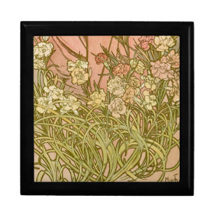 Art Nouveau Alfonse Mucha Floral carnation flowers Gift Box