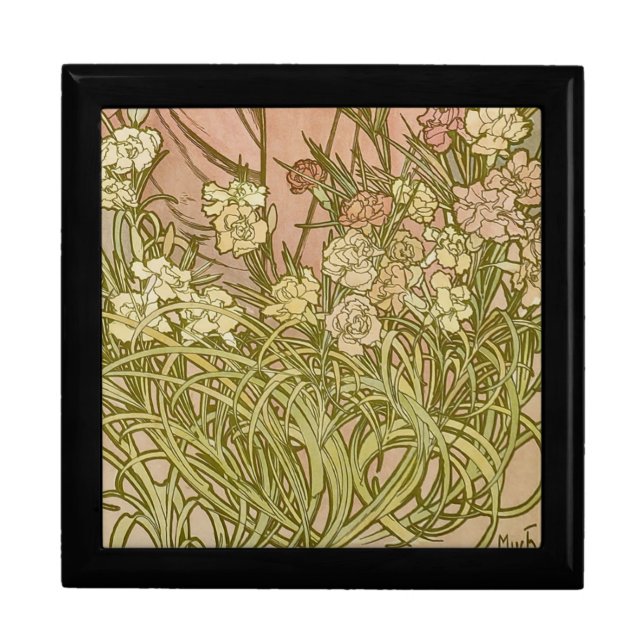 Art Nouveau Alfonse Mucha Floral carnation flowers Gift Box (Front)