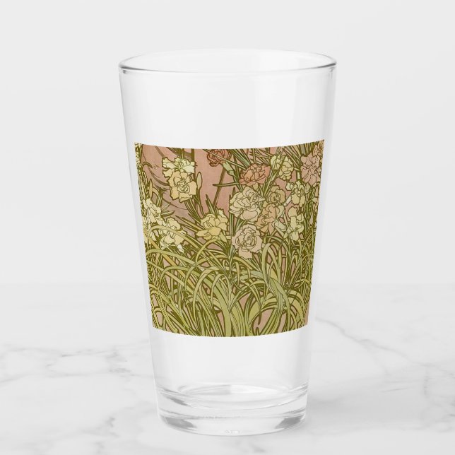 Art Nouveau Alfonse Mucha Floral carnation flowers Glass (Front)