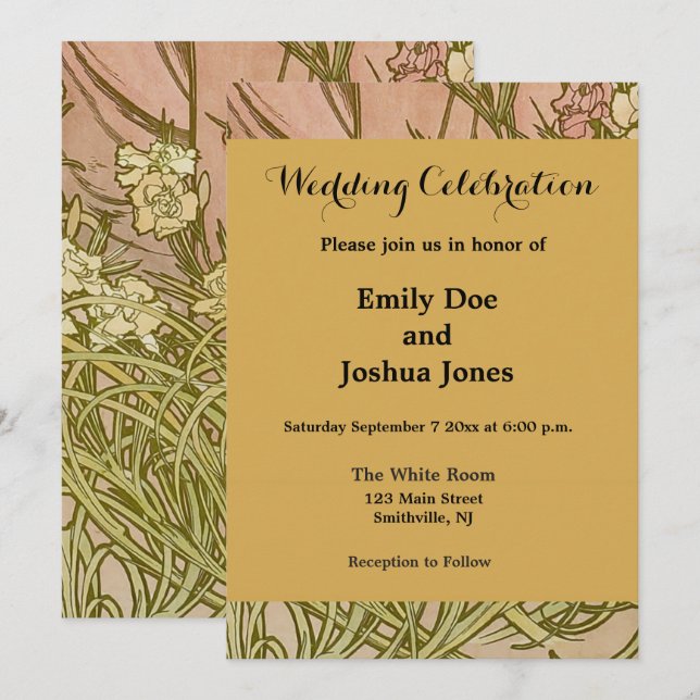 Art Nouveau Alfonse Mucha Floral carnation flowers Invitation (Front/Back)