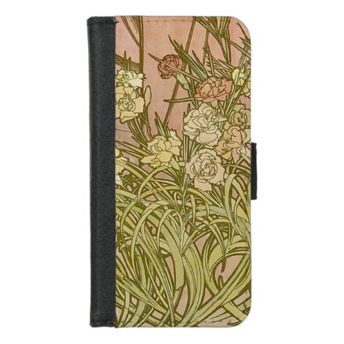 Art Nouveau Alfonse Mucha Floral carnation flowers iPhone 87 Wallet Case