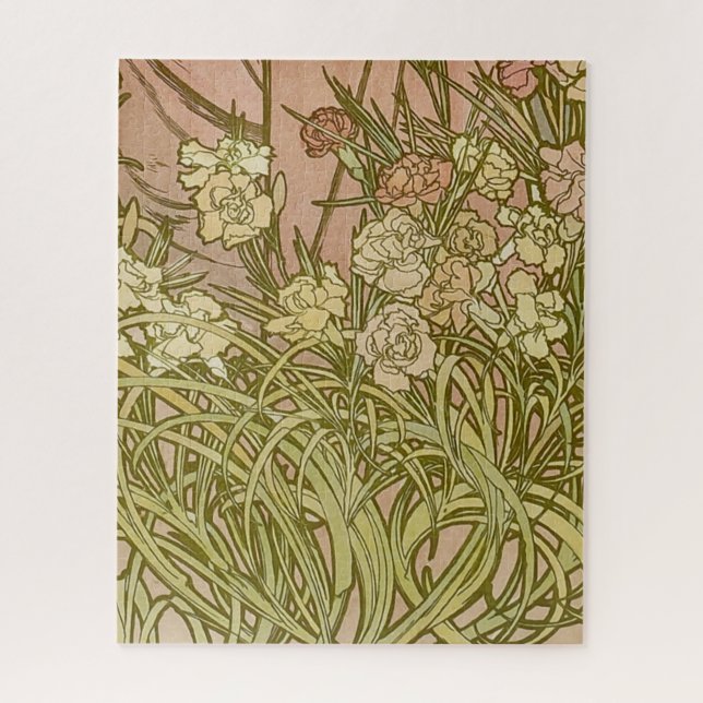 Art Nouveau Alfonse Mucha Floral carnation flowers Jigsaw Puzzle (Vertical)