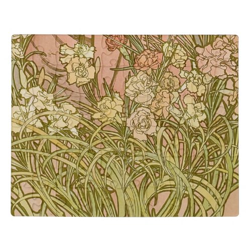 Art Nouveau Alfonse Mucha Floral carnation flowers Jigsaw Puzzle
