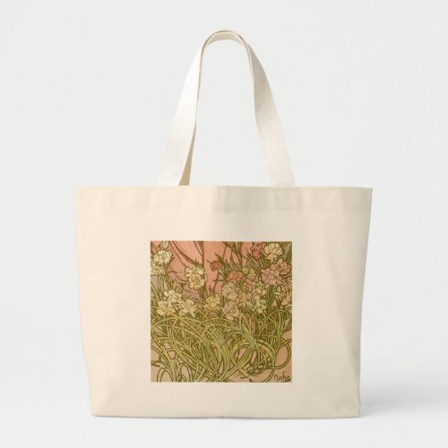 Art Nouveau Alfonse Mucha Floral carnation flowers Large Tote Bag