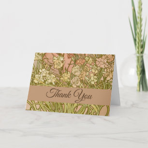 Art Nouveau Alfonse Mucha Floral carnation flowers Letterpress Thank You Card