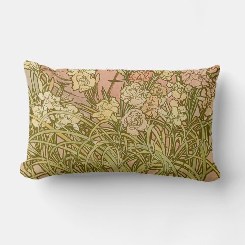 Art Nouveau Alfonse Mucha Floral carnation flowers Lumbar Pillow