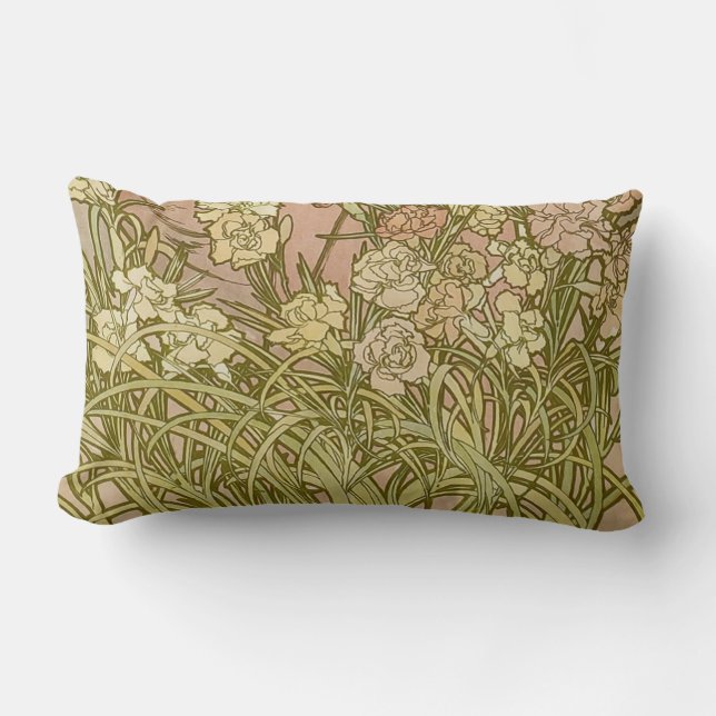 Art Nouveau Alfonse Mucha Floral carnation flowers Lumbar Pillow (Front)