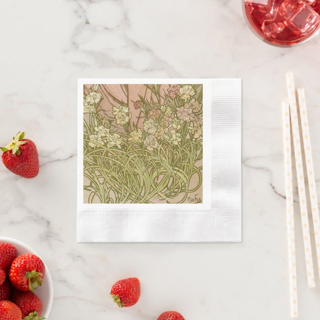Art Nouveau Alfonse Mucha Floral carnation flowers Napkins (Insitu)