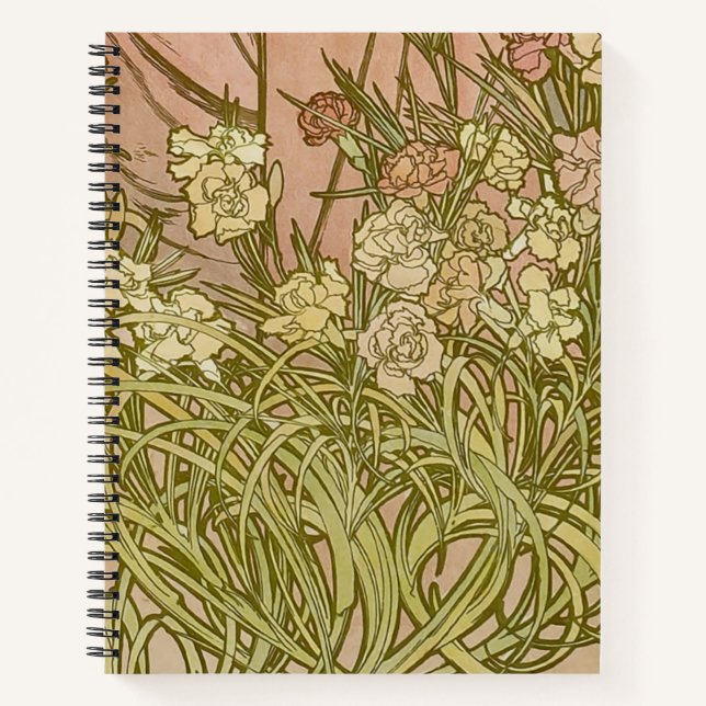 Art Nouveau Alfonse Mucha Floral carnation flowers Notebook (Front)