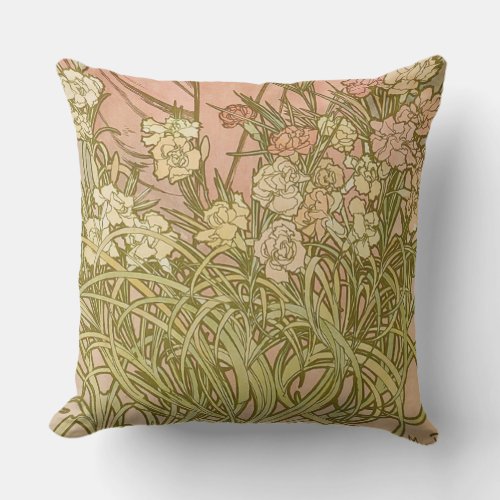Art Nouveau Alfonse Mucha Floral carnation flowers Outdoor Pillow