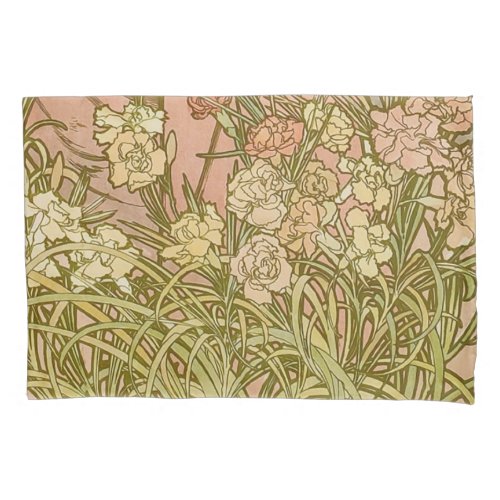 Art Nouveau Alfonse Mucha Floral carnation flowers Pillow Case