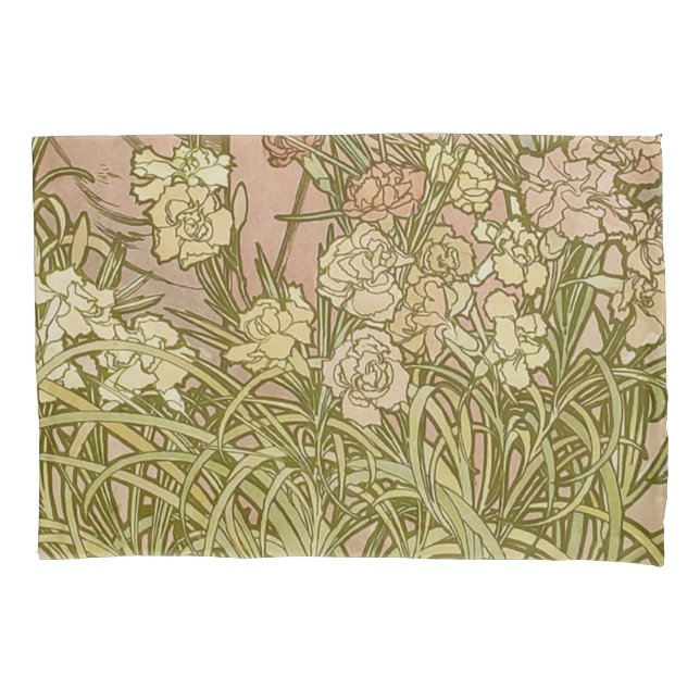 Art Nouveau Alfonse Mucha Floral carnation flowers Pillow Case (Front)