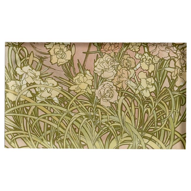 Art Nouveau Alfonse Mucha Floral carnation flowers Place Card Holder (Front)