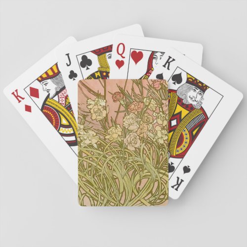 Art Nouveau Alfonse Mucha Floral carnation flowers Playing Cards