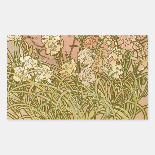 Art Nouveau Alfonse Mucha Floral carnation flowers Rectangular Sticker
