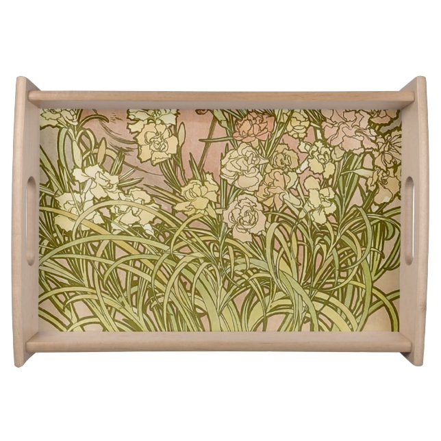 Art Nouveau Alfonse Mucha Floral carnation flowers Serving Tray (Front)