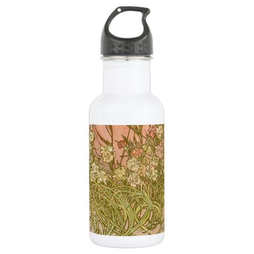 Art Nouveau Alfonse Mucha Floral carnation flowers Stainless Steel Water Bottle