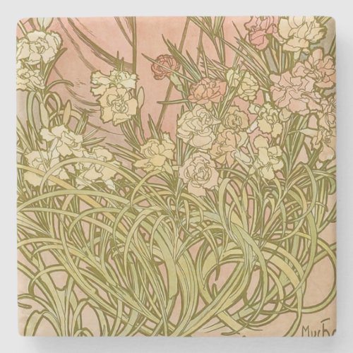 Art Nouveau Alfonse Mucha Floral carnation flowers Stone Coaster