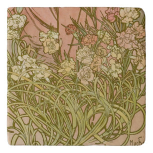 Art Nouveau Alfonse Mucha Floral carnation flowers Trivet