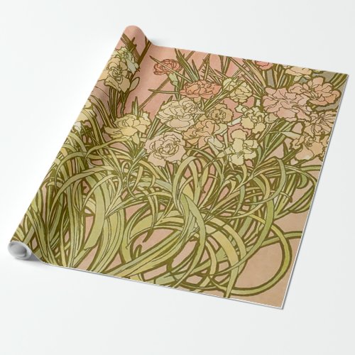 Art Nouveau Alfonse Mucha Floral carnation flowers Wrapping Paper