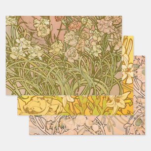 Art Nouveau Alfonse Mucha Floral carnation flowers Wrapping Paper Sheets