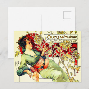 Art nouveau Alphonse Mucha Chrysantheme autumn Postcard