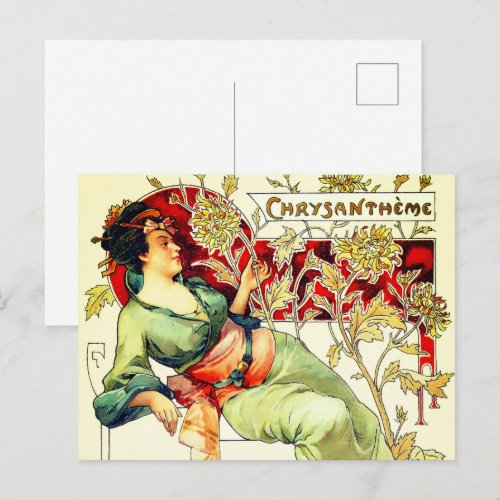 Art nouveau Alphonse Mucha Chrysantheme autumn Postcard