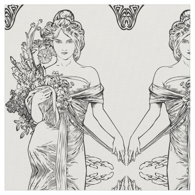Art nouveau Alphonse Mucha cotton fabric (Close Up)