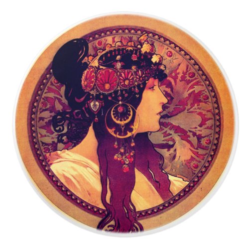 Art nouveau Alphonse Mucha Donna elegant woman Ceramic Knob