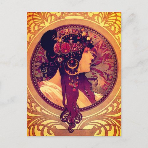 Art nouveau Alphonse Mucha Donna elegant woman Postcard
