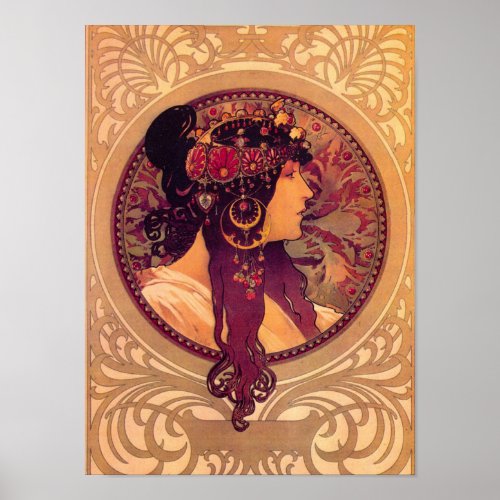 Art nouveau Alphonse Mucha Donna elegant woman Poster