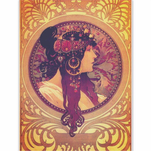 Art nouveau Alphonse Mucha Donna elegant woman Sticker (Front)