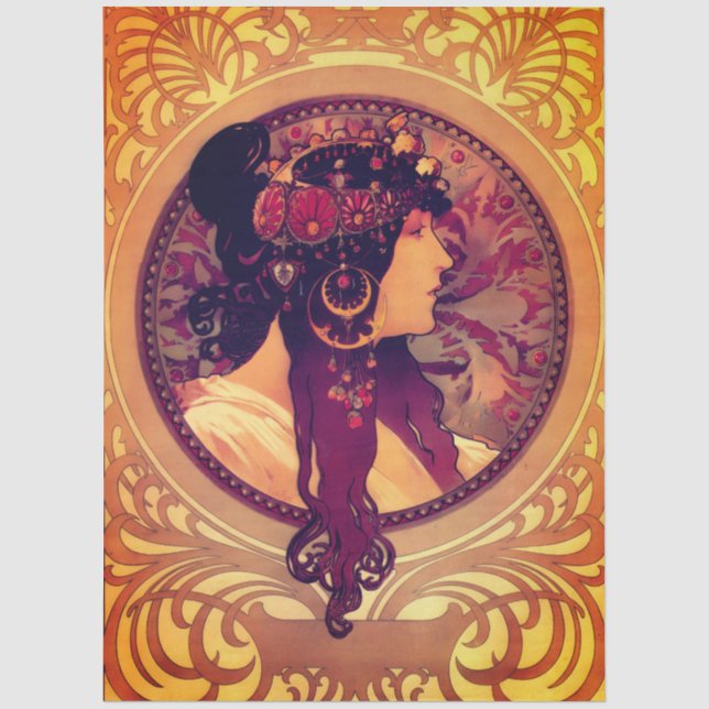 Art nouveau Alphonse Mucha Donna elegant woman Tissue Paper (Front)
