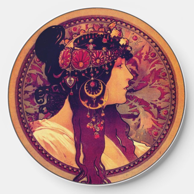 Art nouveau Alphonse Mucha Donna elegant woman Wireless Charger (Front)
