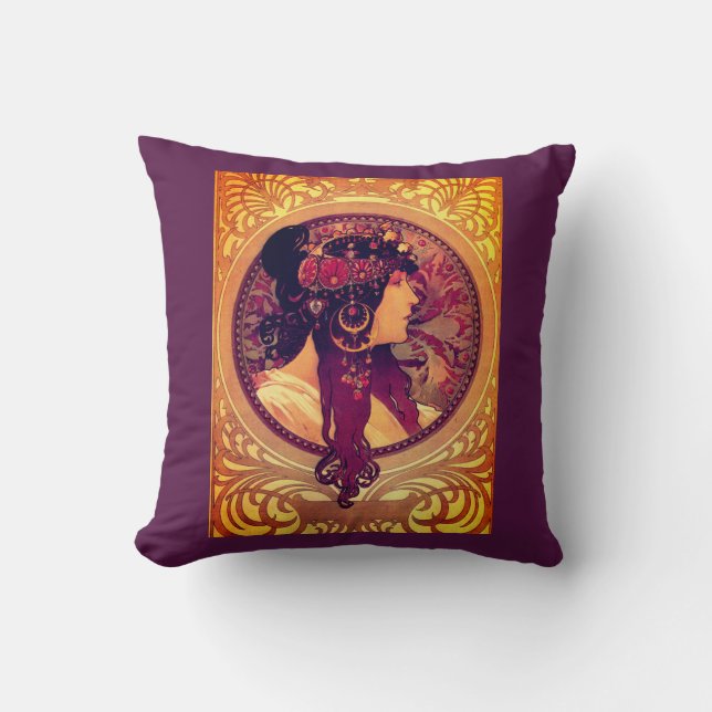 Art nouveau Alphonse Mucha Donna Orechini elegant  Throw Pillow (Front)