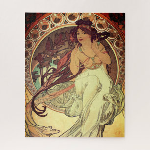 Art nouveau Alphonse Mucha elegant vintage woman Jigsaw Puzzle