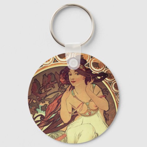 Art nouveau Alphonse Mucha elegant vintage woman  Keychain