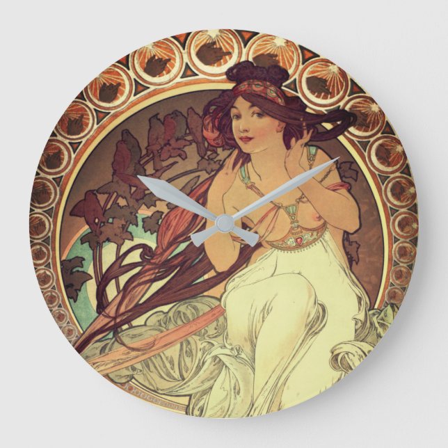 Art nouveau Alphonse Mucha elegant vintage woman Large Clock (Front)