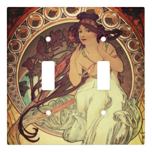 Art nouveau Alphonse Mucha elegant vintage woman Light Switch Cover