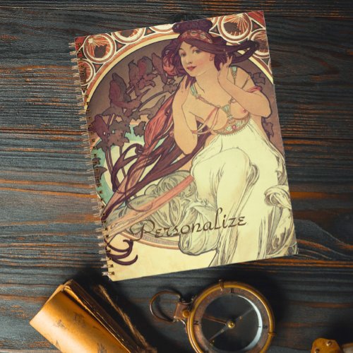 Art nouveau Alphonse Mucha elegant vintage woman Notebook